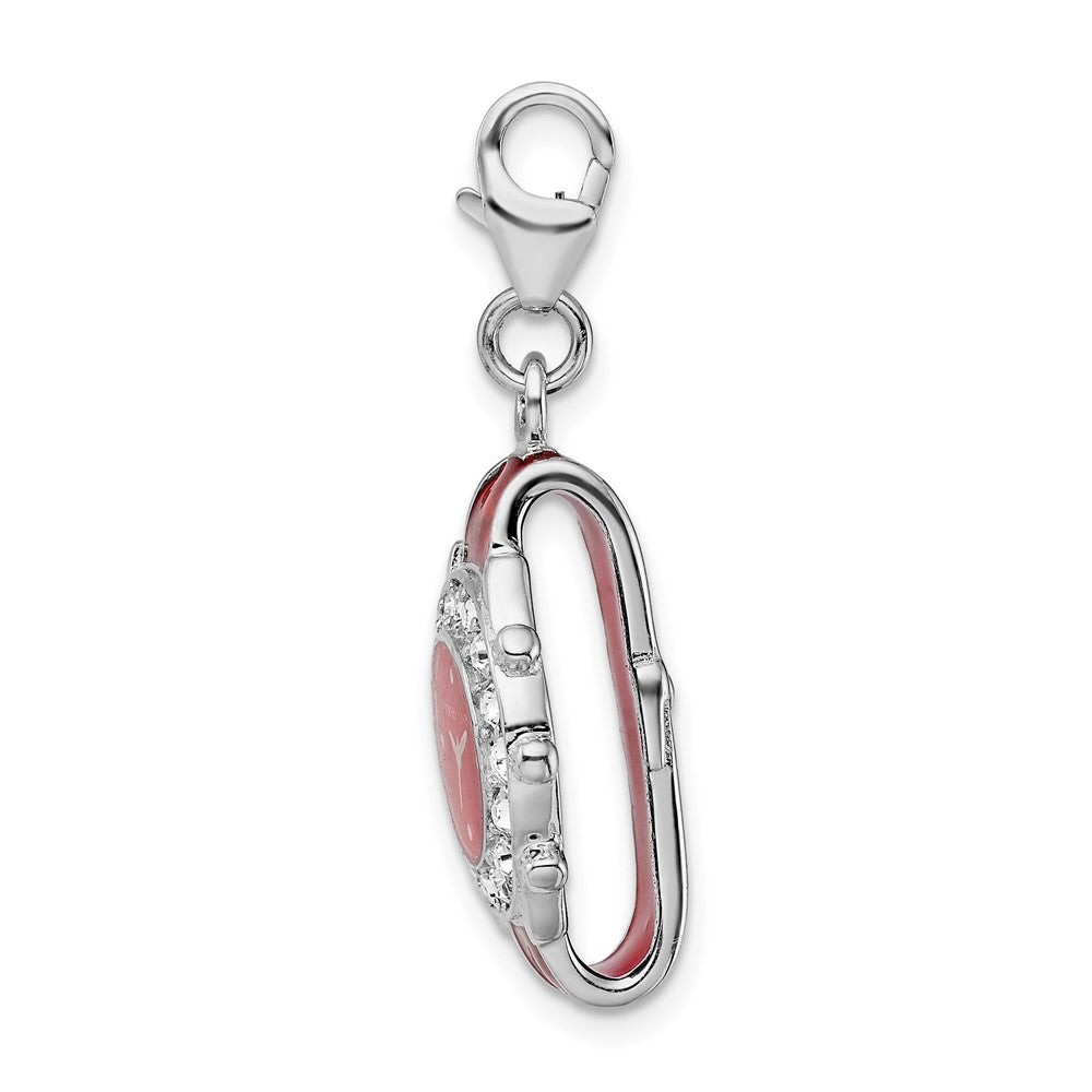 Sterling Silver Amore La Vita Rhodium-Plated Polished 3-D Red Enameled Watch Charm With Fancy Lobster Clasp