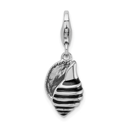 Sterling Silver Amore La Vita Rhodium-Plated Polished 3-D Enameled Shell Charm With Fancy Lobster Clasp