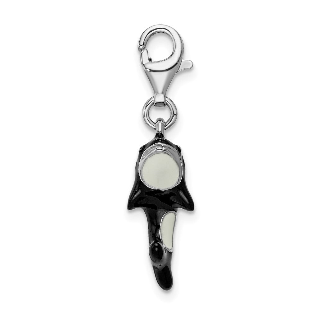 Sterling Silver Amore La Vita Rhodium-Plated Polished 3-D Enameled Orca Whale Charm With Fancy Lobster Clasp