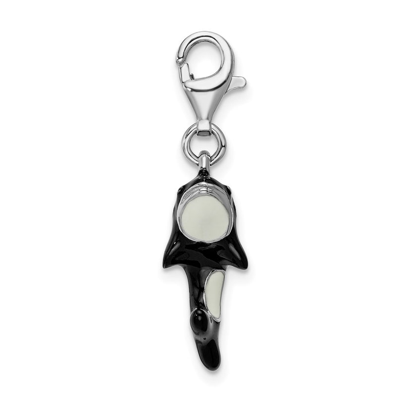 Sterling Silver Amore La Vita Rhodium-Plated Polished 3-D Enameled Orca Whale Charm With Fancy Lobster Clasp