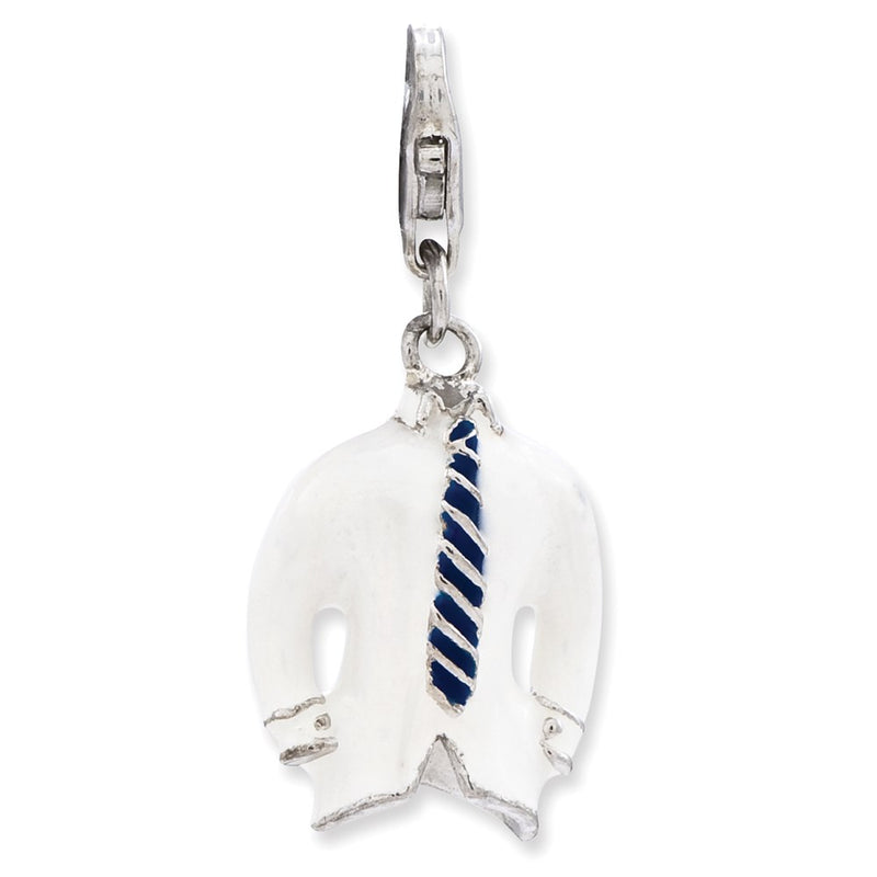 Sterling Silver Ss Rh 3-D Enameled Collared Shirt And Tie W/Lobster Clasp Charm