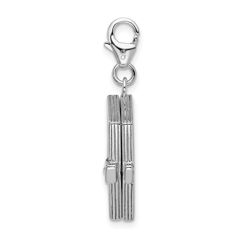 Sterling Silver Amore La Vita Rhodium-Plated Polished 3-D Moveable Crystal From Swarovski Enameled Note Book Charm With Fancy Lobster Clasp