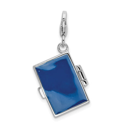Sterling Silver Amore La Vita Rhodium-Plated Polished 3-D Moveable Crystal From Swarovski Enameled Note Book Charm With Fancy Lobster Clasp
