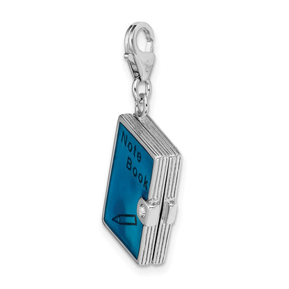 Sterling Silver Amore La Vita Rhodium-Plated Polished 3-D Moveable Crystal From Swarovski Enameled Note Book Charm With Fancy Lobster Clasp