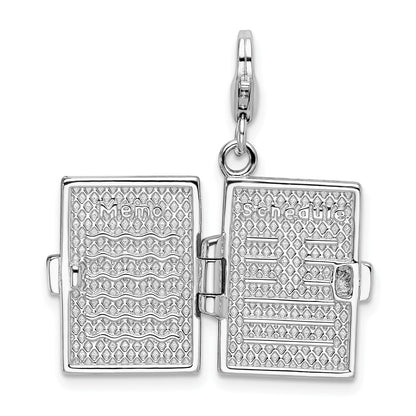 Sterling Silver Amore La Vita Rhodium-Plated Polished 3-D Moveable Crystal From Swarovski Enameled Note Book Charm With Fancy Lobster Clasp