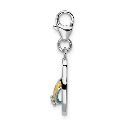 Sterling Silver Amore La Vita Rhodium-Plated Polished 3-D Enameled Flower Flip Flop Charm With Fancy Lobster Clasp