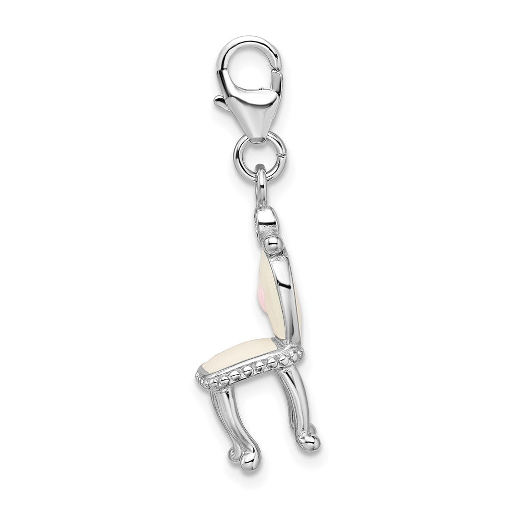 Sterling Silver Amore La Vita Rhodium-Plated Polished 3-D Enameled Vanity Chair Charm With Fancy Lobster Clasp
