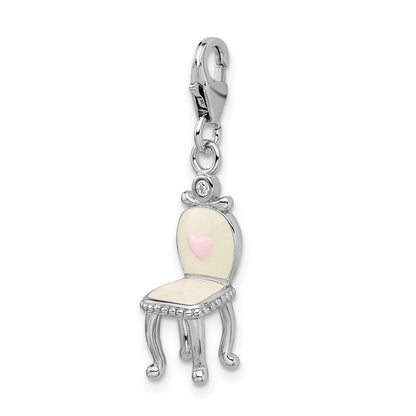 Sterling Silver Amore La Vita Rhodium-Plated Polished 3-D Enameled Vanity Chair Charm With Fancy Lobster Clasp