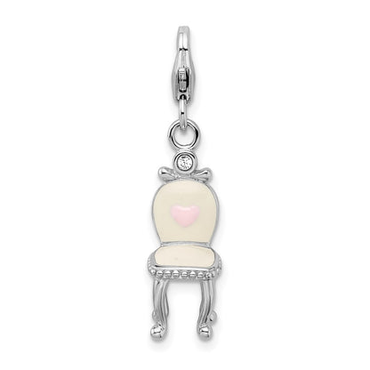 Sterling Silver Amore La Vita Rhodium-Plated Polished 3-D Enameled Vanity Chair Charm With Fancy Lobster Clasp