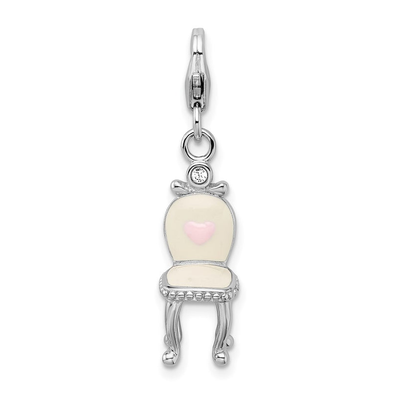 Sterling Silver Amore La Vita Rhodium-Plated Polished 3-D Enameled Vanity Chair Charm With Fancy Lobster Clasp