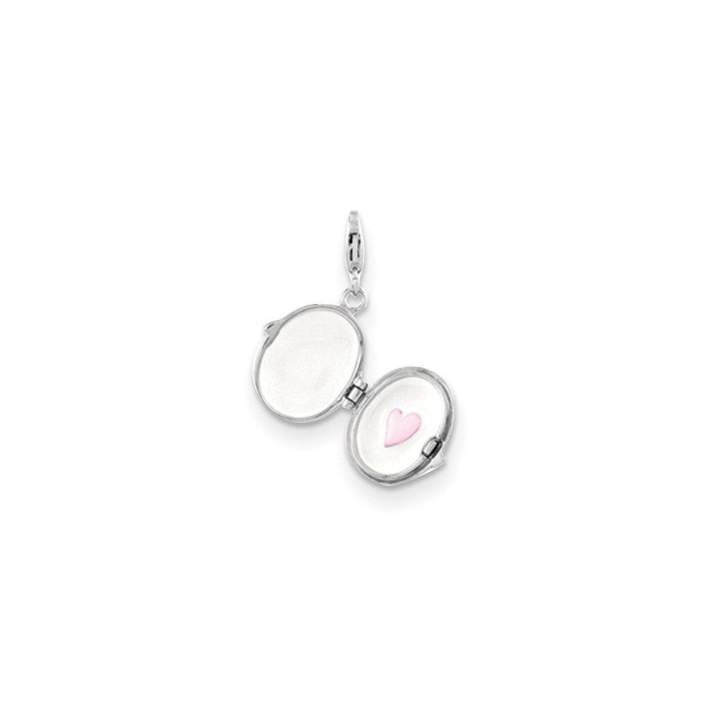 Sterling Silver Amore La Vita Rhodium-Plated Polished 3-D Enameled Love Heart Compact Charm With Fancy Lobster Clasp