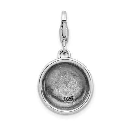 Sterling Silver Amore La Vita Rhodium-Plated Polished 3-D Dog Bowl And Bone Charm With Fancy Lobster Clasp