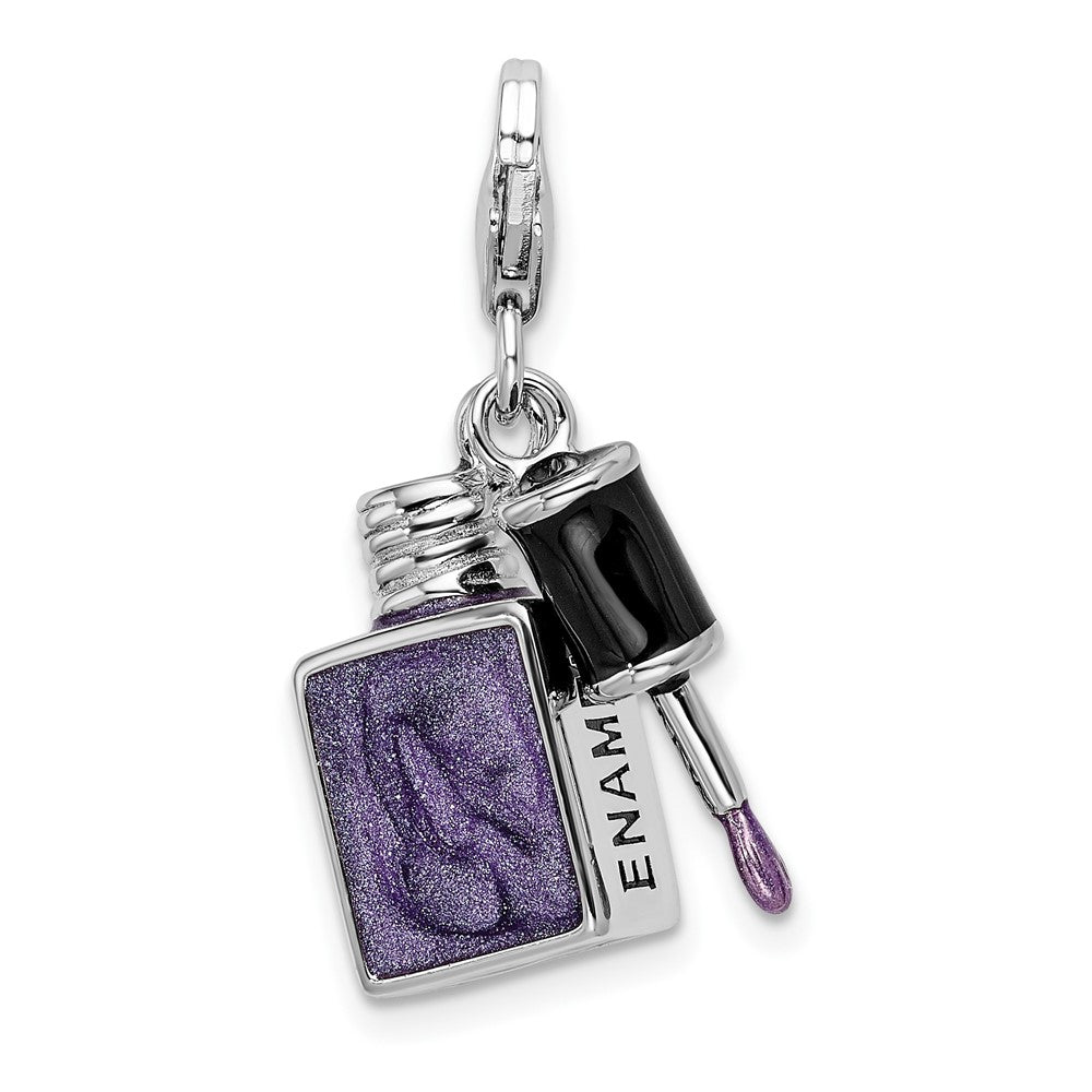 Sterling Silver Amore La Vita Rhodium-Plated Polished 3-D Enameled Nail Charm With Fancy Lobster Clasp