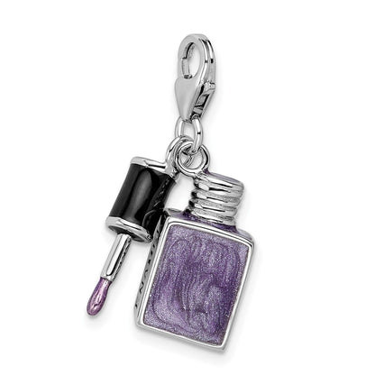 Sterling Silver Amore La Vita Rhodium-Plated Polished 3-D Enameled Nail Charm With Fancy Lobster Clasp