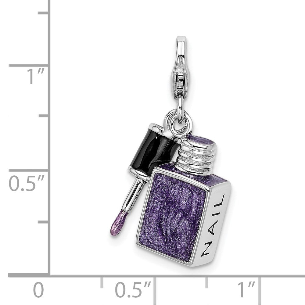 Sterling Silver Amore La Vita Rhodium-Plated Polished 3-D Enameled Nail Charm With Fancy Lobster Clasp