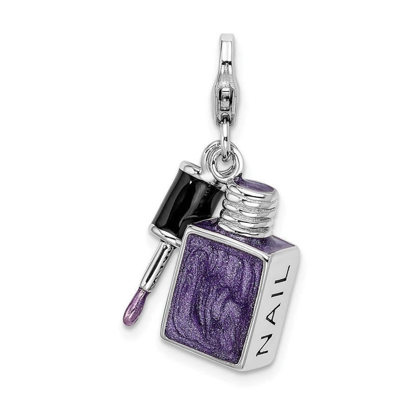 Sterling Silver Amore La Vita Rhodium-Plated Polished 3-D Enameled Nail Charm With Fancy Lobster Clasp