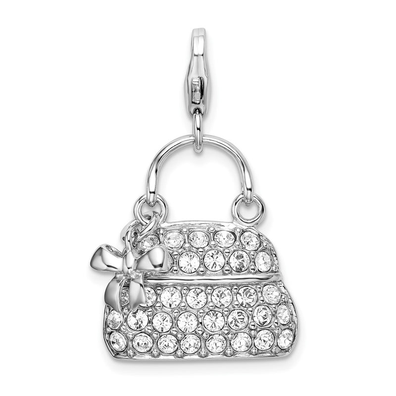 Sterling Silver Amore La Vita Rhodium-Plated Polished Enameled 3-D Purse Charm With Fancy Lobster Clasp