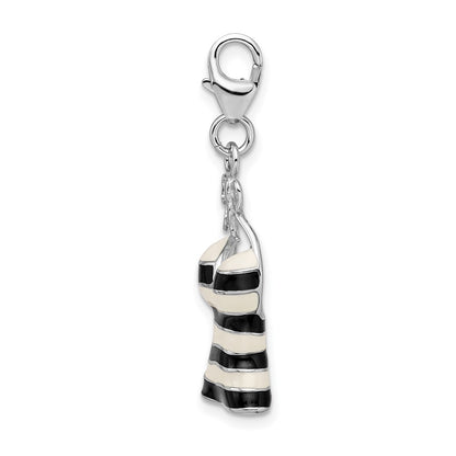 Sterling Silver Amore La Vita Rhodium-Plated Polished 3-D Enameled Tank Top Charm With Fancy Lobster Clasp