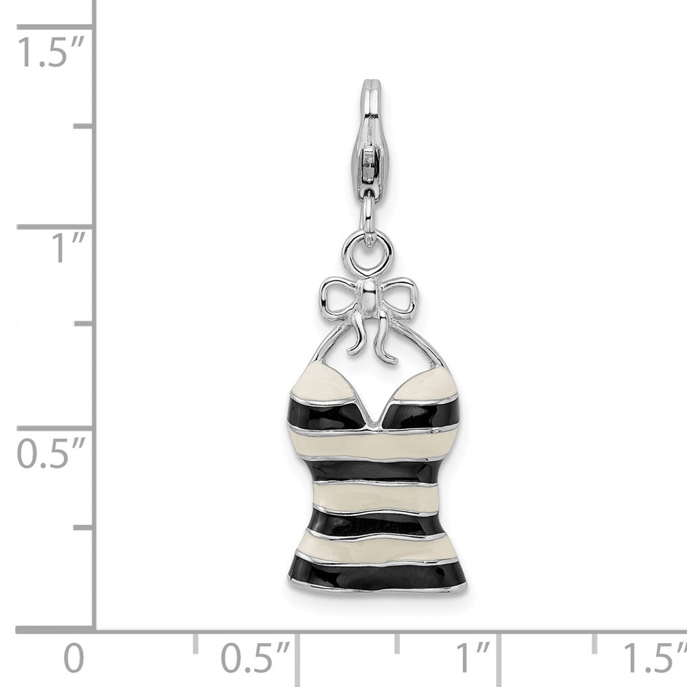Sterling Silver Amore La Vita Rhodium-Plated Polished 3-D Enameled Tank Top Charm With Fancy Lobster Clasp
