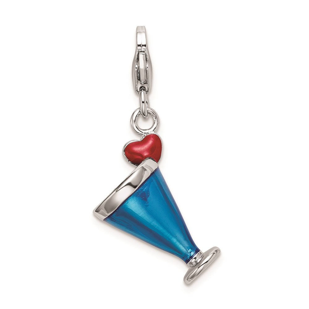 Sterling Silver Rh Enameled 3-D Blue Hawaii W/Lobster Clasp Charm
