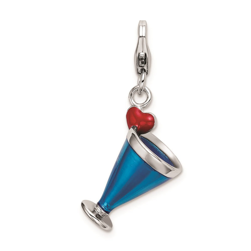 Sterling Silver Rh Enameled 3-D Blue Hawaii W/Lobster Clasp Charm