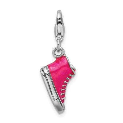 Sterling Silver Amore La Vita Rhodium-Plated 3-D Enameled High Top Shoe Charm With Fancy Lobster Clasp