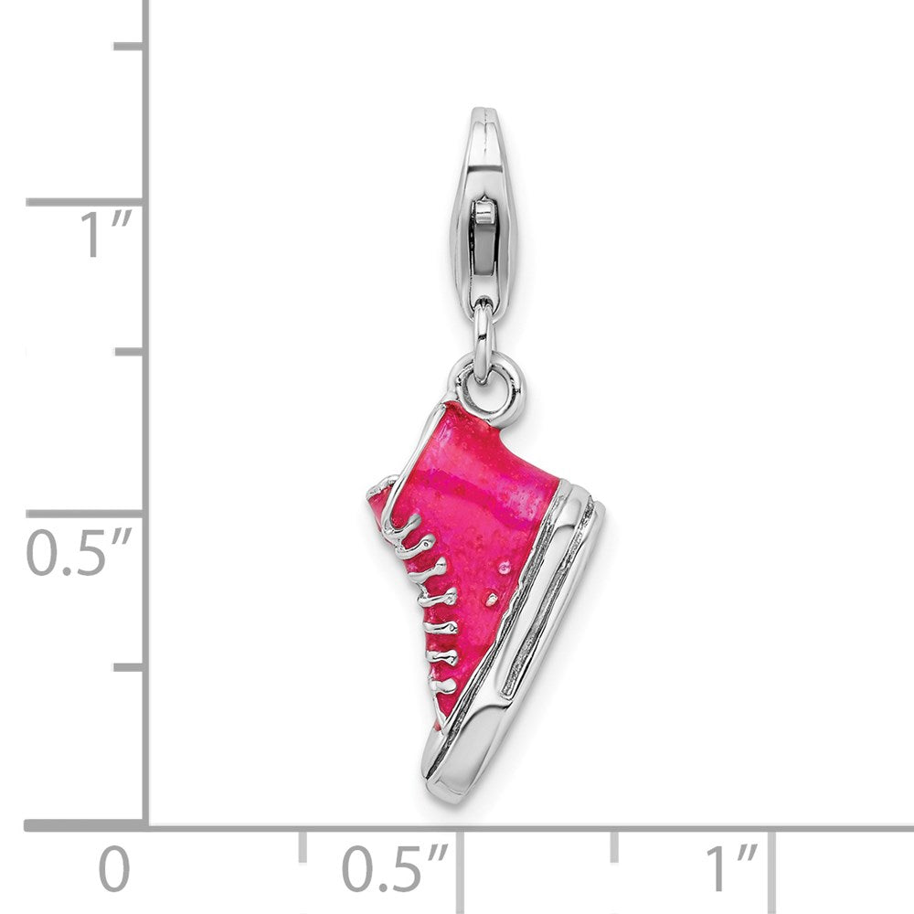 Sterling Silver Amore La Vita Rhodium-Plated 3-D Enameled High Top Shoe Charm With Fancy Lobster Clasp