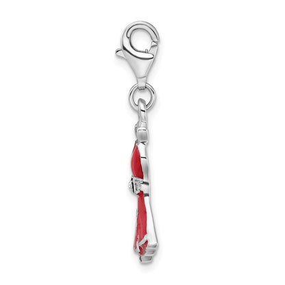 Sterling Silver Rhodium-Plated Cz Enameled Dress W/Lobster Clasp Charm