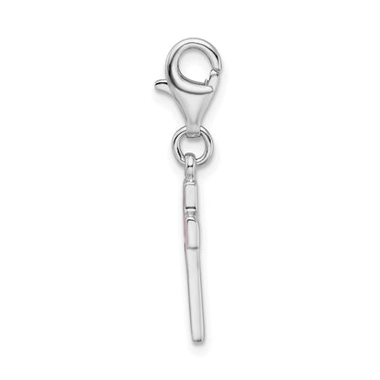 Sterling Silver Amore La Vita Rhodium-Plated Polished Enameled Cross Charm With Fancy Lobster Clasp