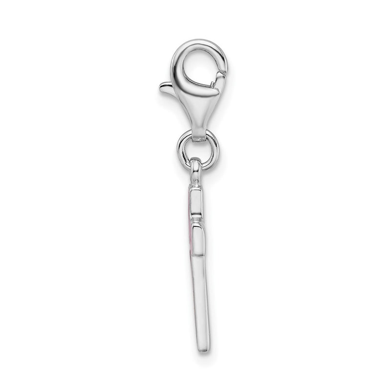 Sterling Silver Amore La Vita Rhodium-Plated Polished Enameled Cross Charm With Fancy Lobster Clasp