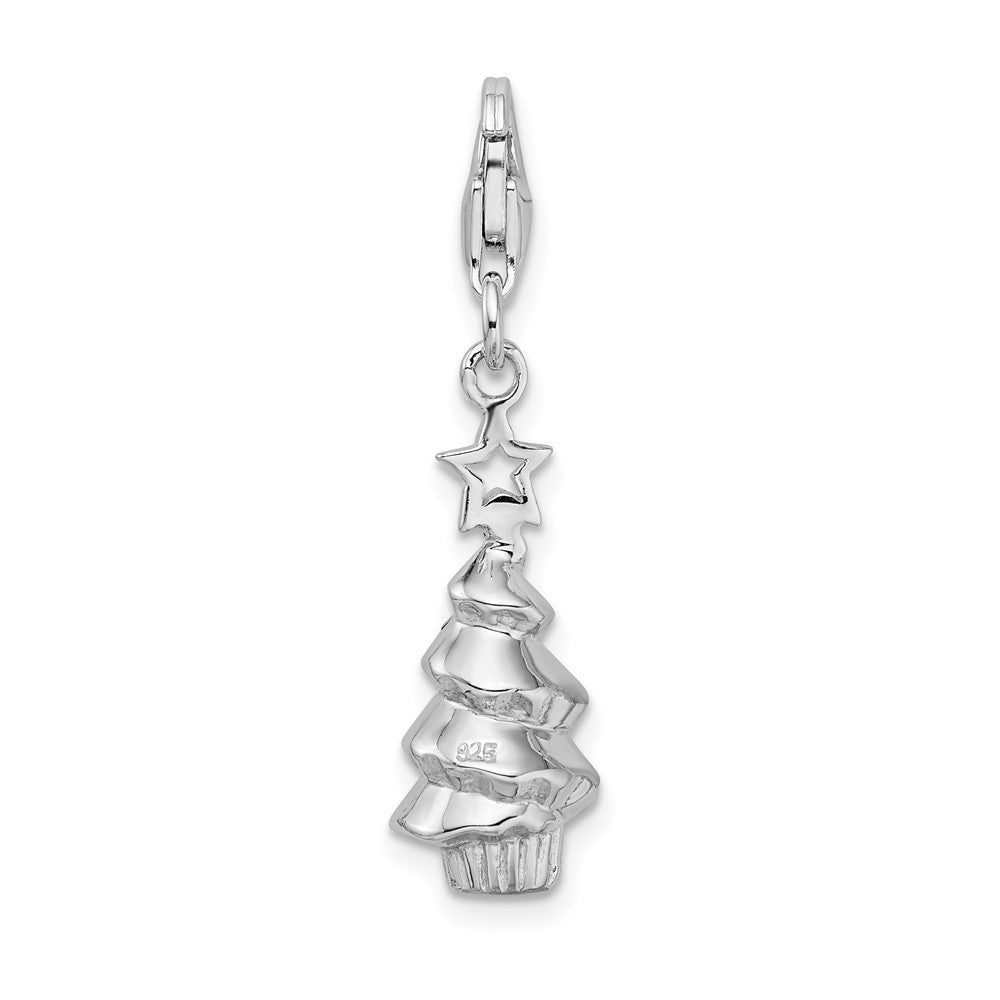 Sterling Silver Amore La Vita Rhodium-Plated Polished 3-D Multi-Colored Glass Stone Tree Charm With Fancy Lobster Clasp