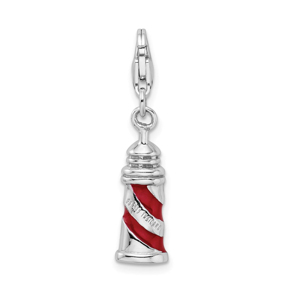 Sterling Silver Amore La Vita Rhodium-Plated Polished 3-D Enameled Lighthouse Charm With Fancy Lobster Clasp