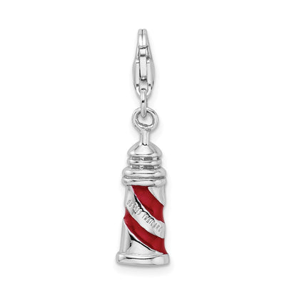 Sterling Silver Amore La Vita Rhodium-Plated Polished 3-D Enameled Lighthouse Charm With Fancy Lobster Clasp