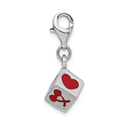 Sterling Silver Rhodium-Plated 3-D Enameled Die W/Lobster Clasp Charm