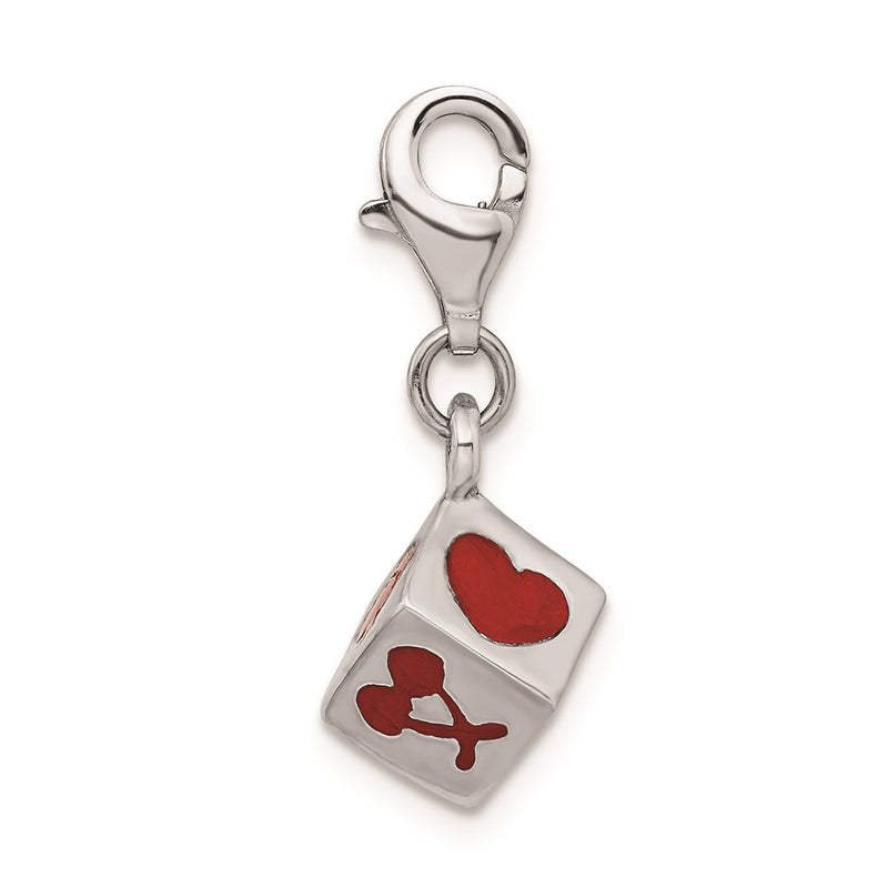 Sterling Silver Rhodium-Plated 3-D Enameled Die W/Lobster Clasp Charm