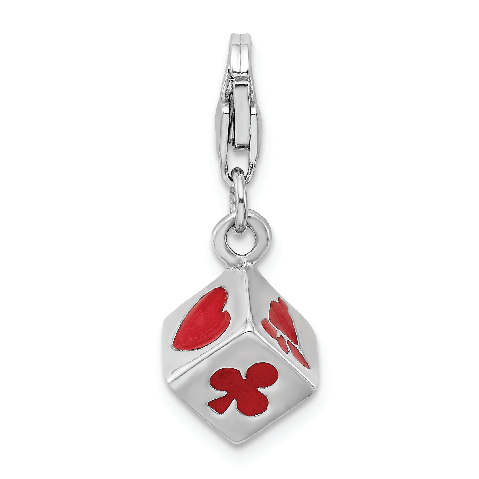Sterling Silver Rhodium-Plated 3-D Enameled Die W/Lobster Clasp Charm