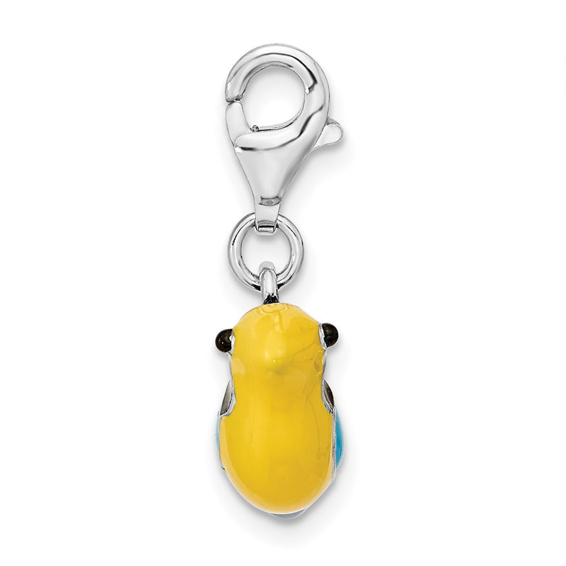 Sterling Silver Amore La Vita Rhodium-Plated Polished 3-D Enameled Bird Charm With Fancy Lobster Clasp