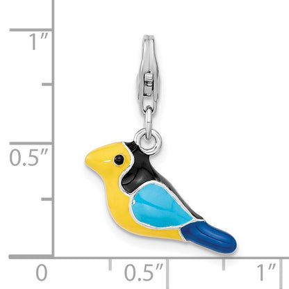 Sterling Silver Amore La Vita Rhodium-Plated Polished 3-D Enameled Bird Charm With Fancy Lobster Clasp