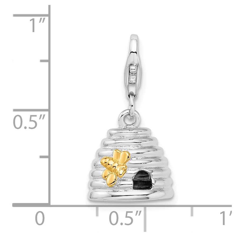 Sterling Silver Amore La Vita Rhodium-Plated And Gold-Plated Polished 3-D Beehive Charm With Fancy Lobster Clasp