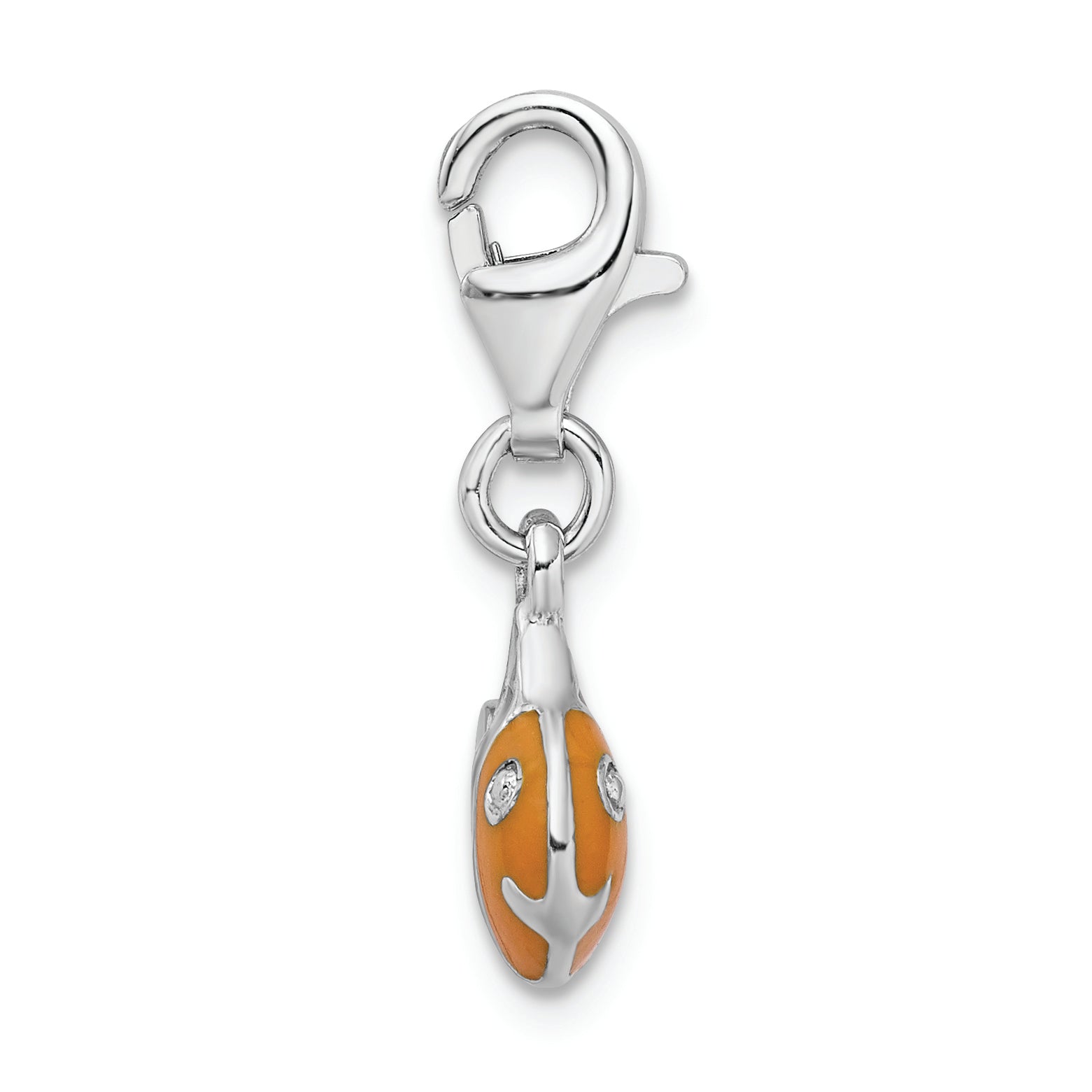 Sterling Silver Rhodium-Plated 3-D Enameled Fish W/Lobster Clasp Charm