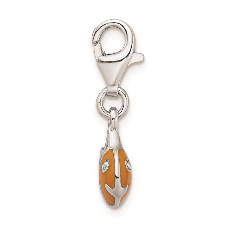 Sterling Silver Rhodium-Plated 3-D Enameled Fish W/Lobster Clasp Charm