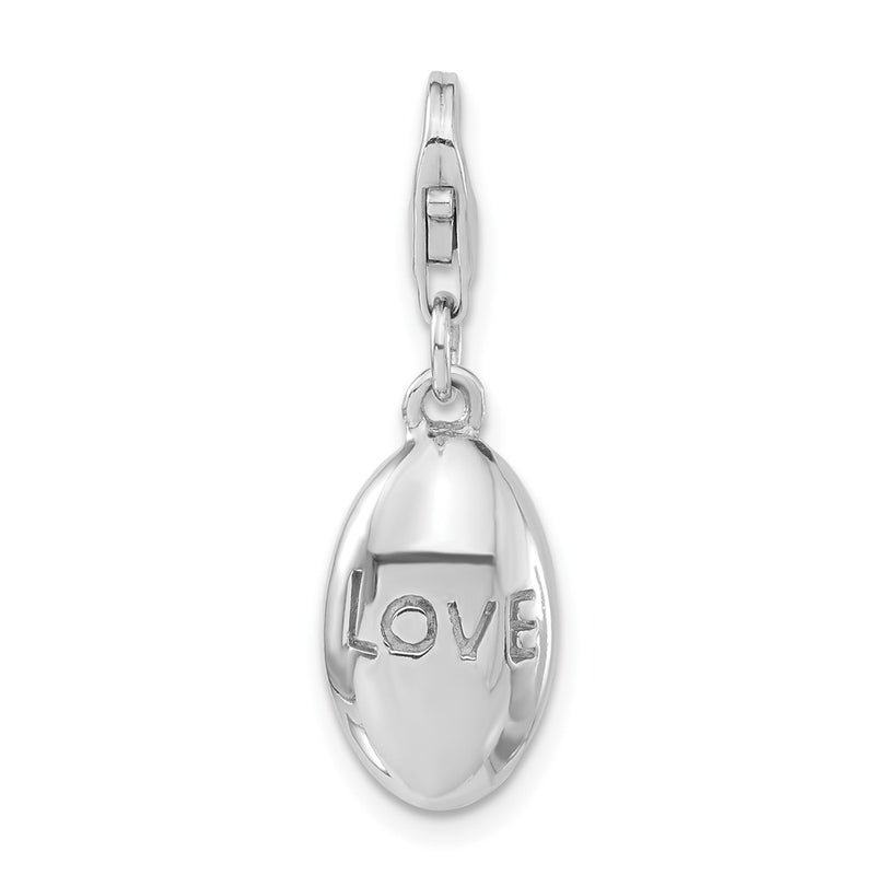 Sterling Silver Rhodium-Plated Polished Love Oval W/Lobster Clasp Charm