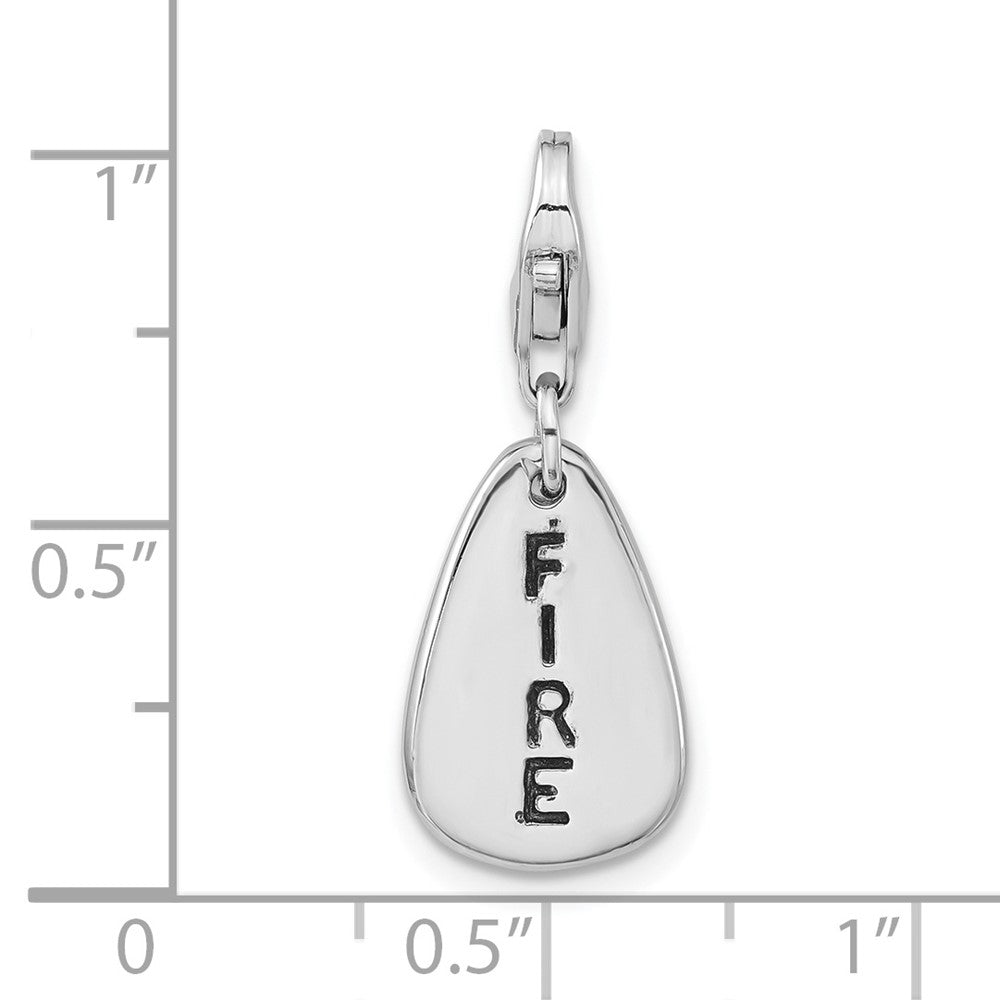 Sterling Silver Rhodium-Plated Polished & Antiqued Fire Symbol W/Lobster Clasp Charm