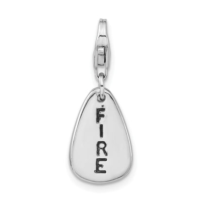 Sterling Silver Rhodium-Plated Polished & Antiqued Fire Symbol W/Lobster Clasp Charm