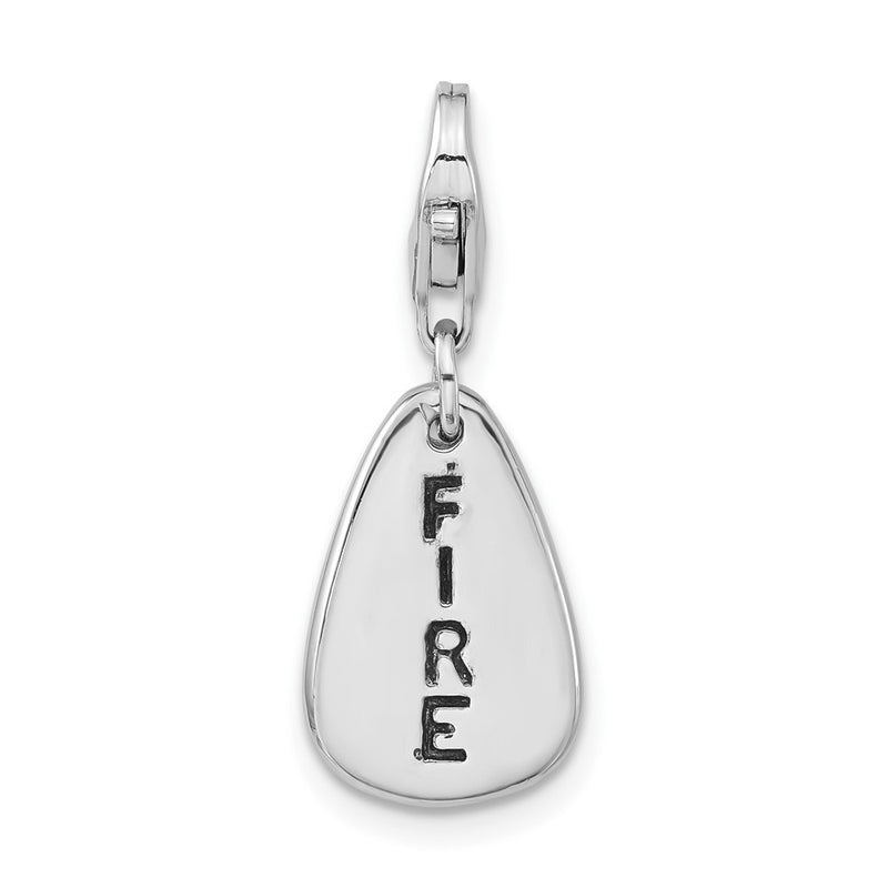 Sterling Silver Rhodium-Plated Polished & Antiqued Fire Symbol W/Lobster Clasp Charm