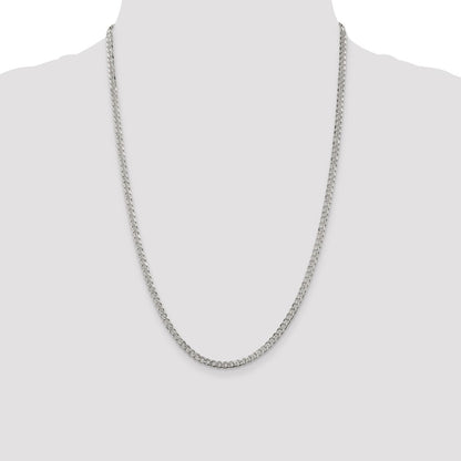 24 Inch Sterling Silver 3.8mm Pav Curb Chain Necklace