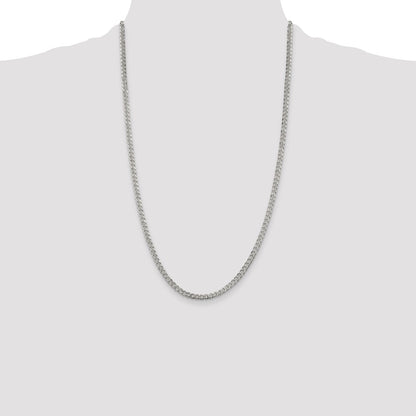 26 Inch Sterling Silver 3.8mm Pav Curb Chain Necklace