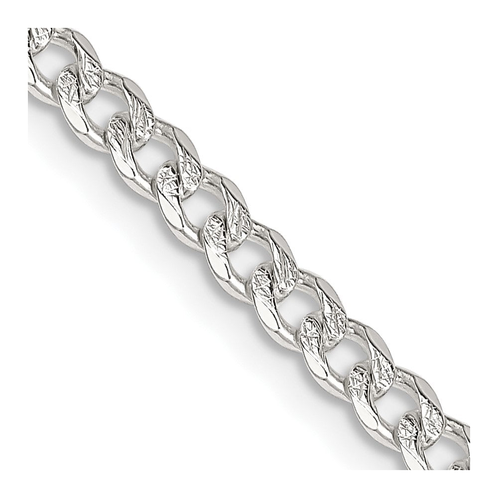 26 Inch Sterling Silver 3.8mm Pav Curb Chain Necklace