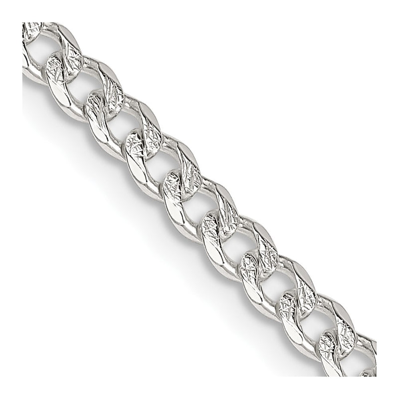 26 Inch Sterling Silver 3.8mm Pav Curb Chain Necklace