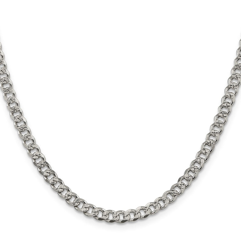 26 Inch Sterling Silver 4.5mm Pave Curb Chain Necklace